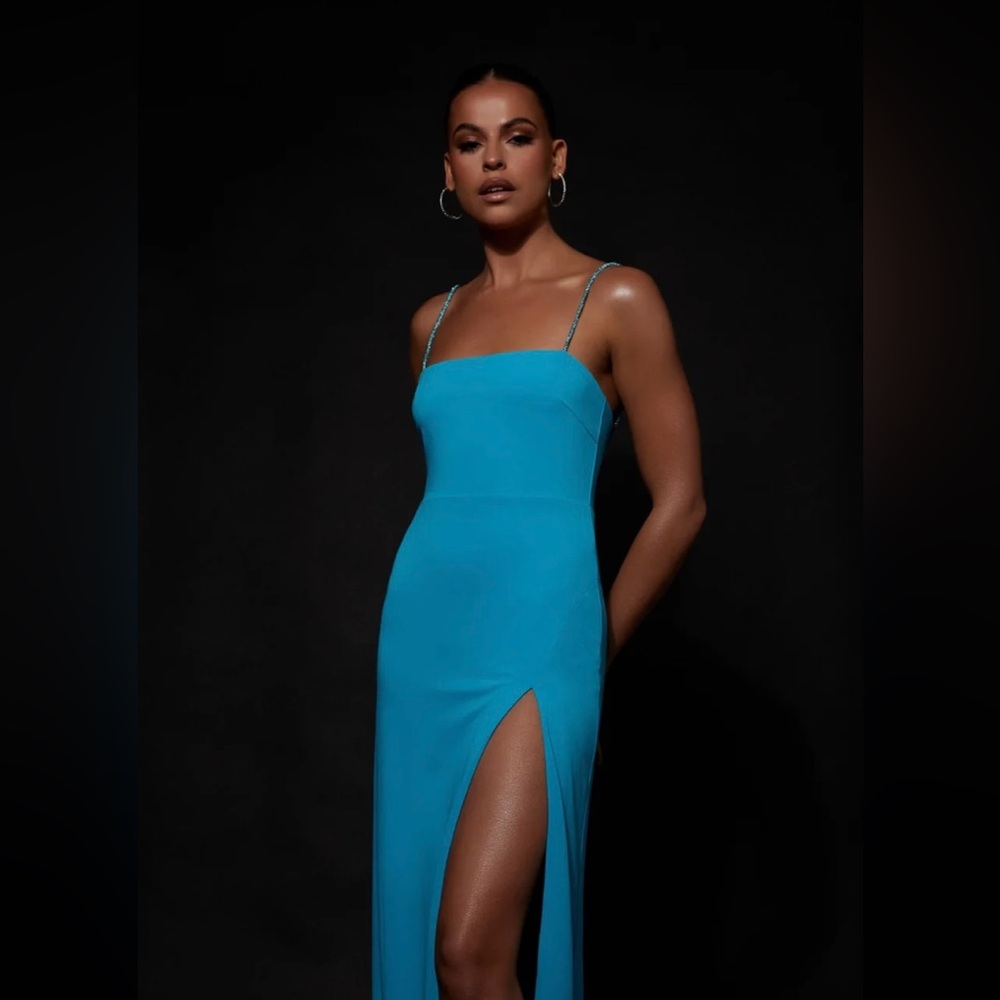 DIONNE
Criss Cross Diamante Maxi Dress - Cyan Blue